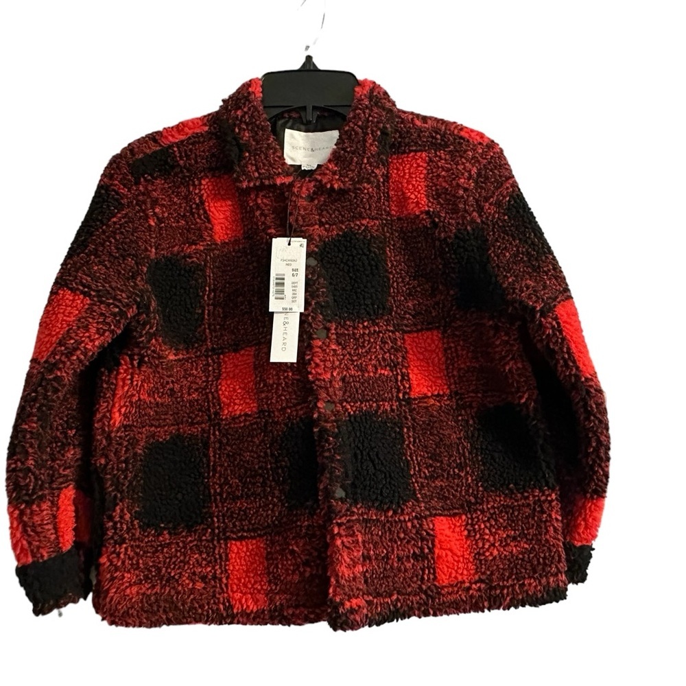 Scene&Heard‎ Little Boys 6/7 Long Sleeve Red & Black Plaid Sherpa Shacket  NWT